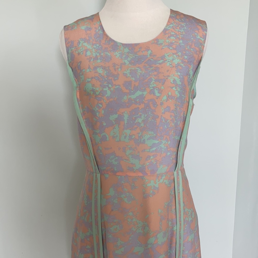 Line and Dot Pastel Monet Silk Dress. - Picture 2 of 13